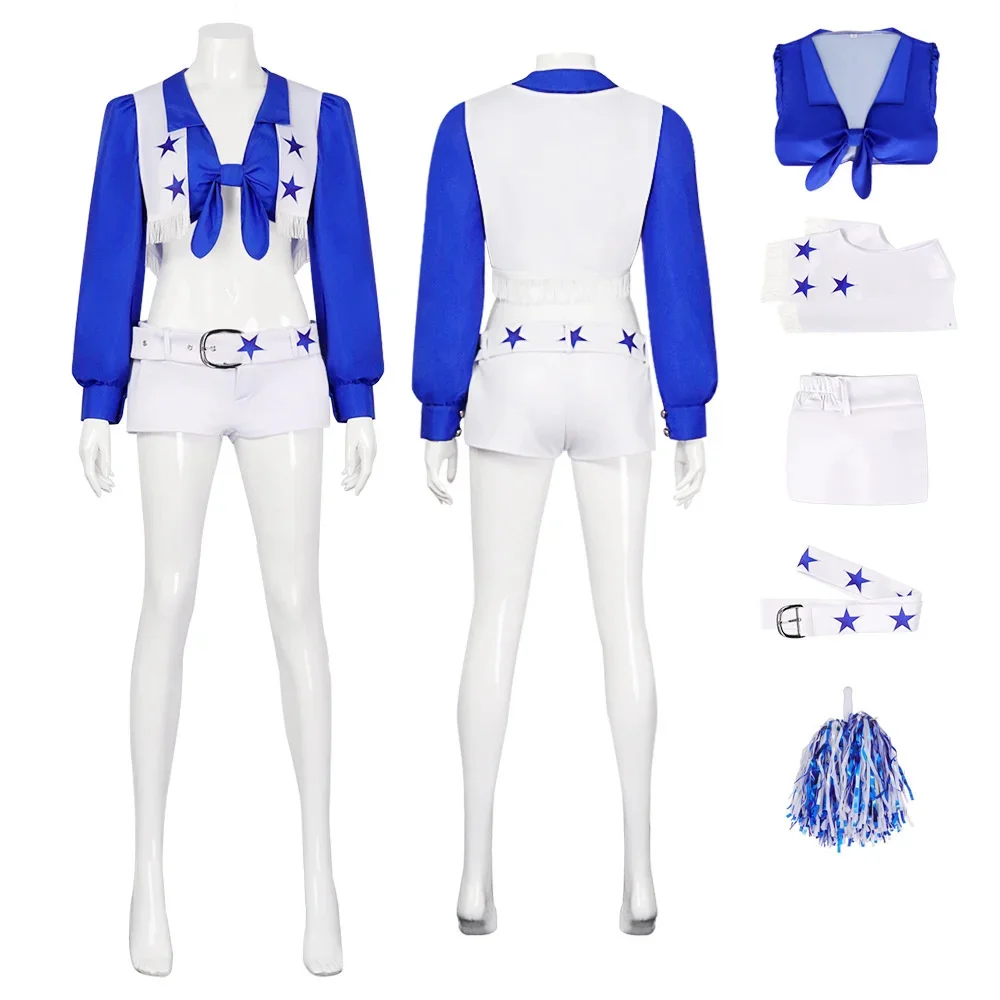 

Dallas Cowboys Cheerleader Costume Women Adult Star Cheerleading Sports Uniform Sexy Top and Shorts Set Halloween Fancy Cloth