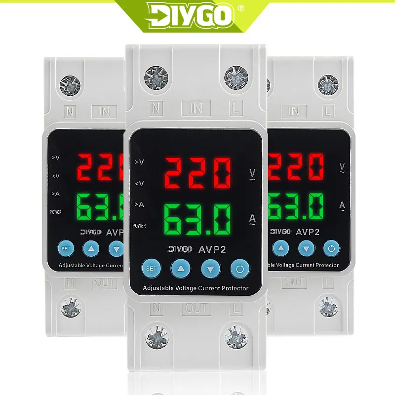 DIY GO Din Rail 40A 63A 80A 230V 220V Digital Display Adjustable Over Voltage Under Voltage Protective Device Protector Relay
