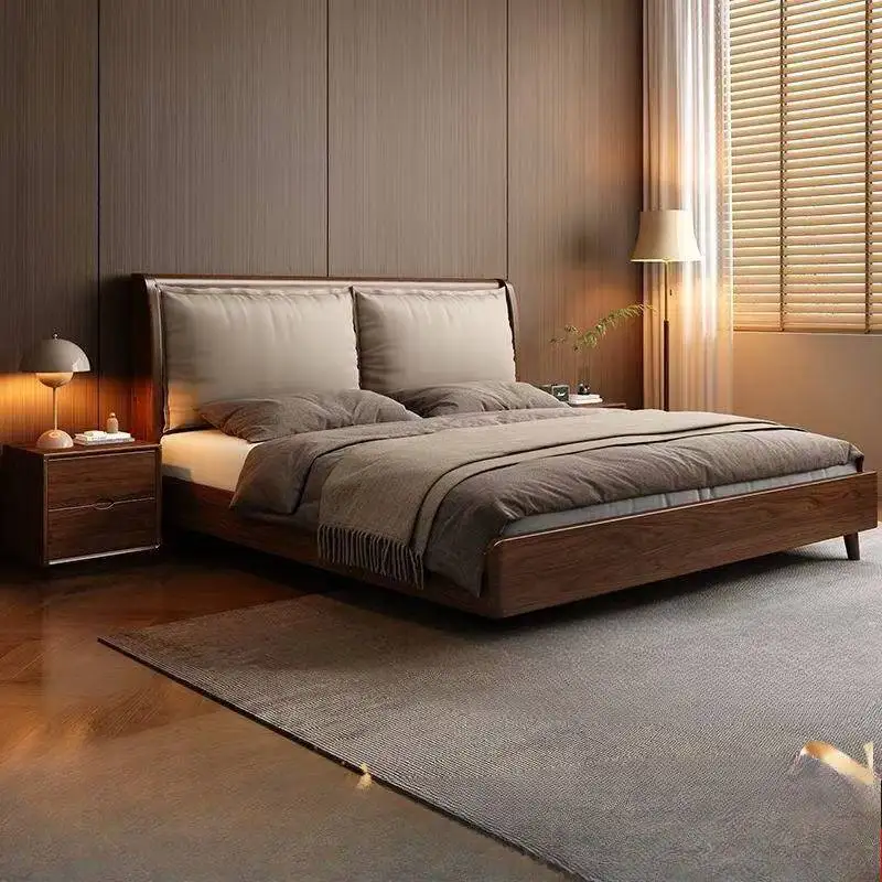 European Heavy Headboards Bed Upholstered Modern Wooden Platform Double Bed Floating Accessories Cama De Casal Home Furniture