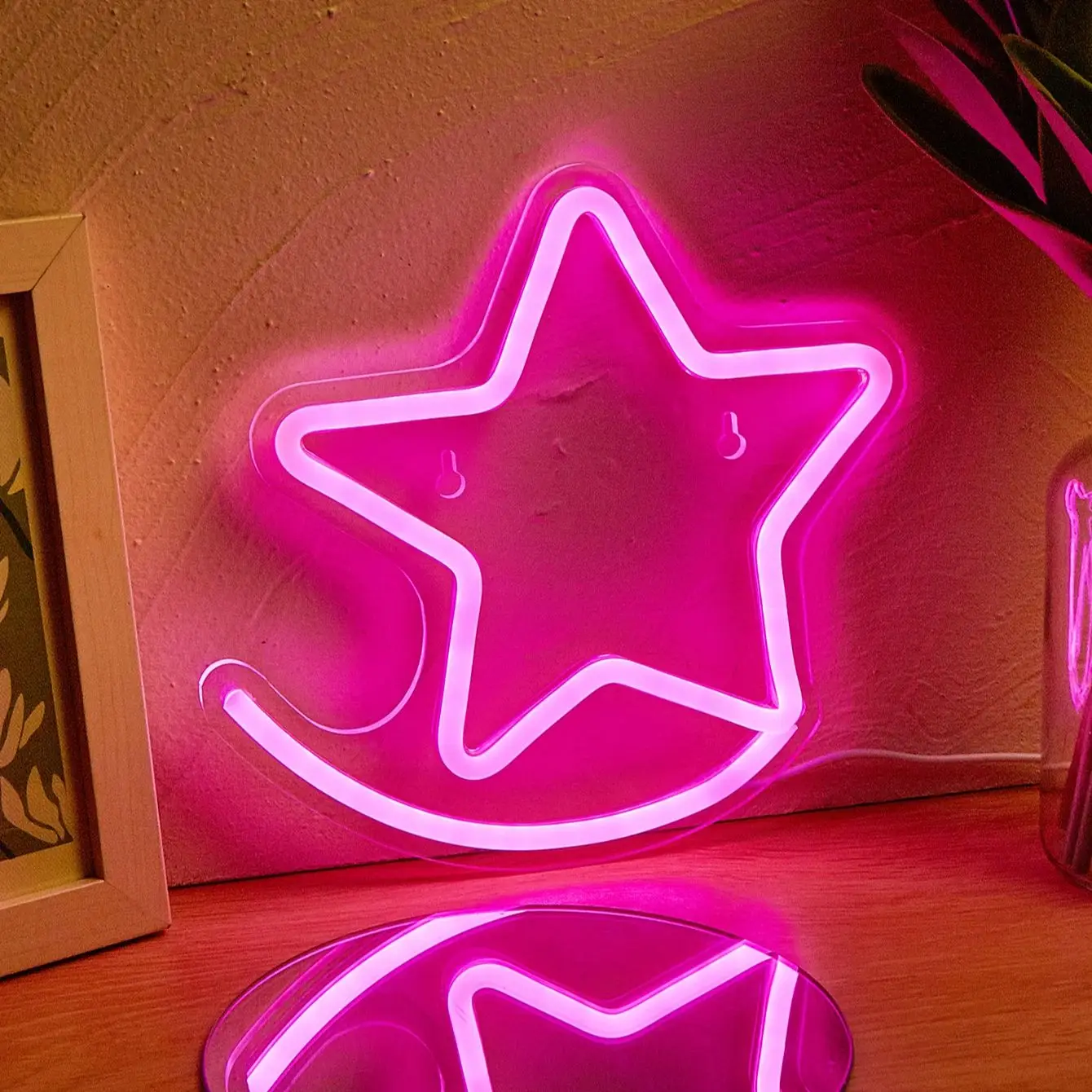 Chi-buy LED Neon star USB Powered Neon Signs Night Light 3D Wall Art Bedroom Living Room Decor Lamp Signs