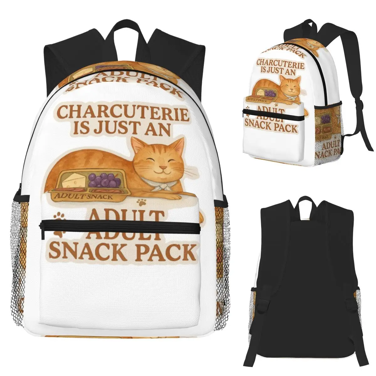 

Charcuterie Cat Adult Snack Pack Humor Sticker Student Backpack School Bag Hiking Travel Daypack Fashion Bookbag Shoulder Bags