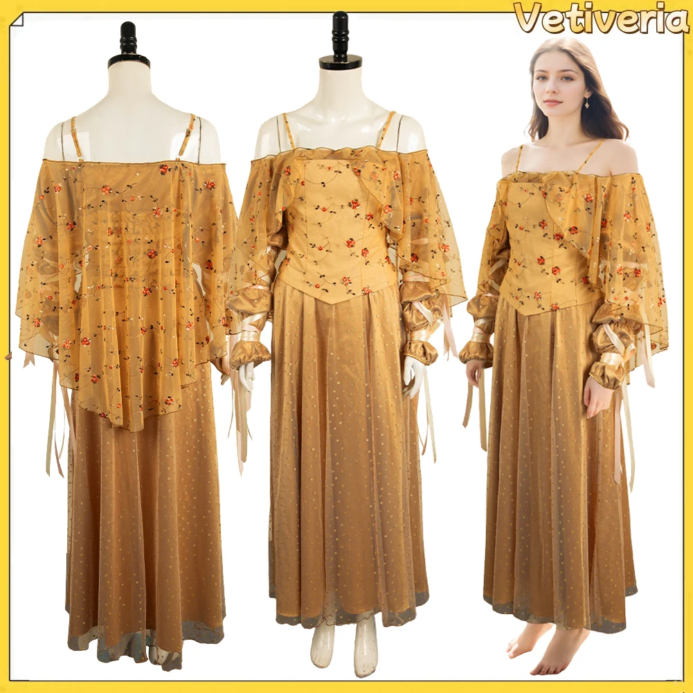 

Padme Cosplay Amidala Costume Yellow Dress Accessories Movie Clothes Outfit Female Adult Halloween Carnival Party Women Suit