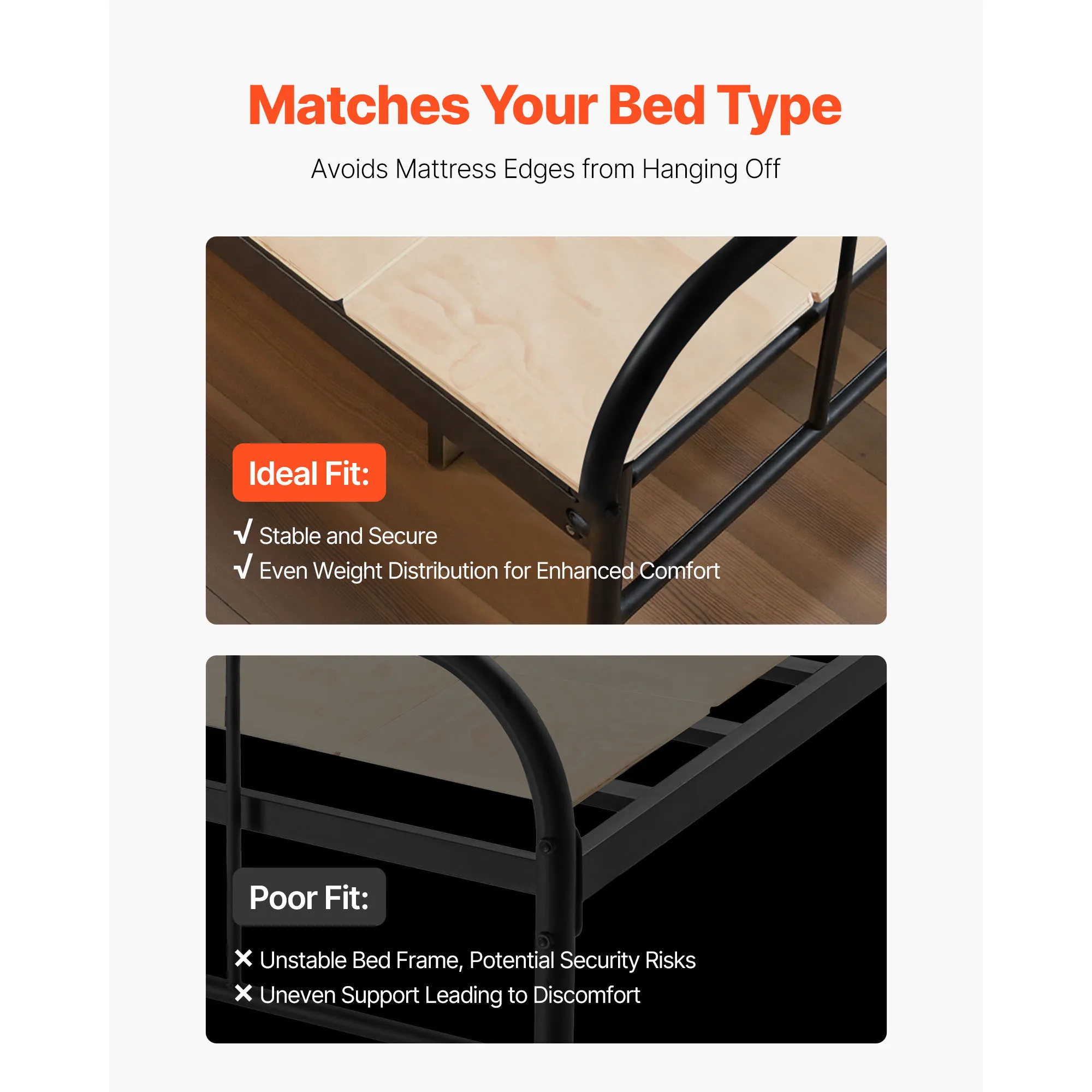 VEVOR Foldable Bed Board Bunkie Board Under Mattress Support with Anti Sag Design for Metal Frames Bunk Beds Sleeper Sofas