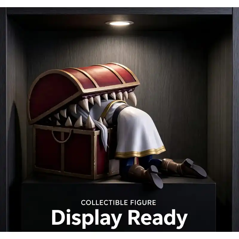 Anime Style Elf Character & Mimic Treasure Chest Scene Statue, Collectible Desktop Ornament, Decor Gift for Fantasy Anime Lovers