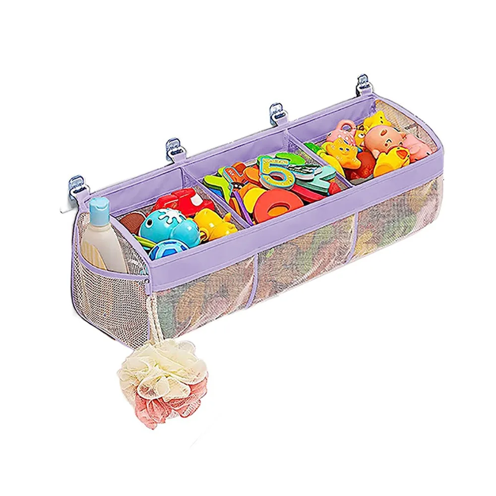 

Сумка для хранения в ванной комнате с большими отверстиями, 3-х отделений, дышащий органайзер для ванны с липким крючком, быстросохнущая подвесная сетка для хранения