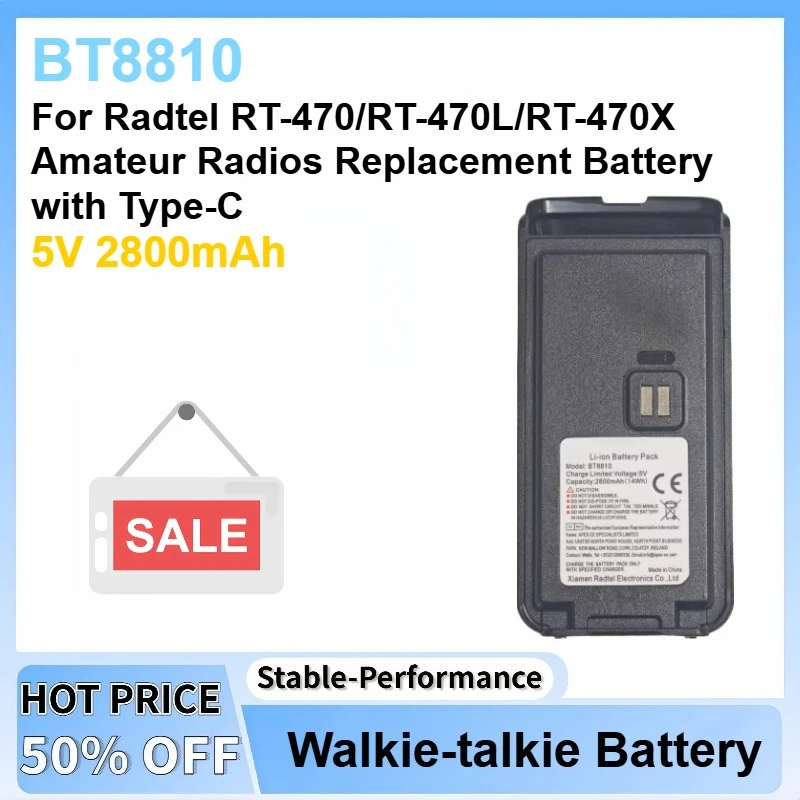 Newest 5V 14Wh 2800mAh BT8810 Li-ion Battery for Radtel RT-470/RT-470L/RT-470X Amateur Radios Replacement Battery with Type-C