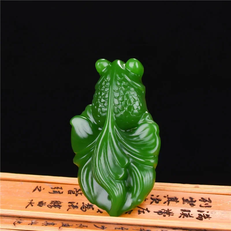 

China Natural Jasper Fish Pendant Hand Carved Carp Nephrite Pendant Necklace Attached Lanyard Fine Jade Jewelry