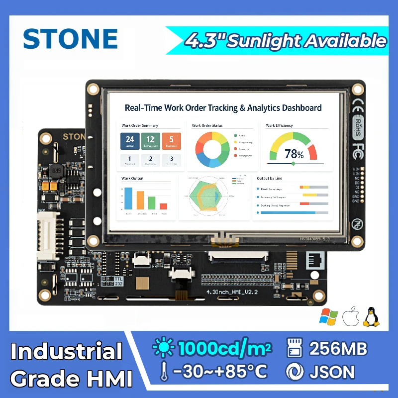 STONE A 4.3 Inch Industrial Grade  HMI TFT LCD Display Panel Resistive Touch Screen Cortex A8 1GHz CPU 480*272 for Arduino esp32