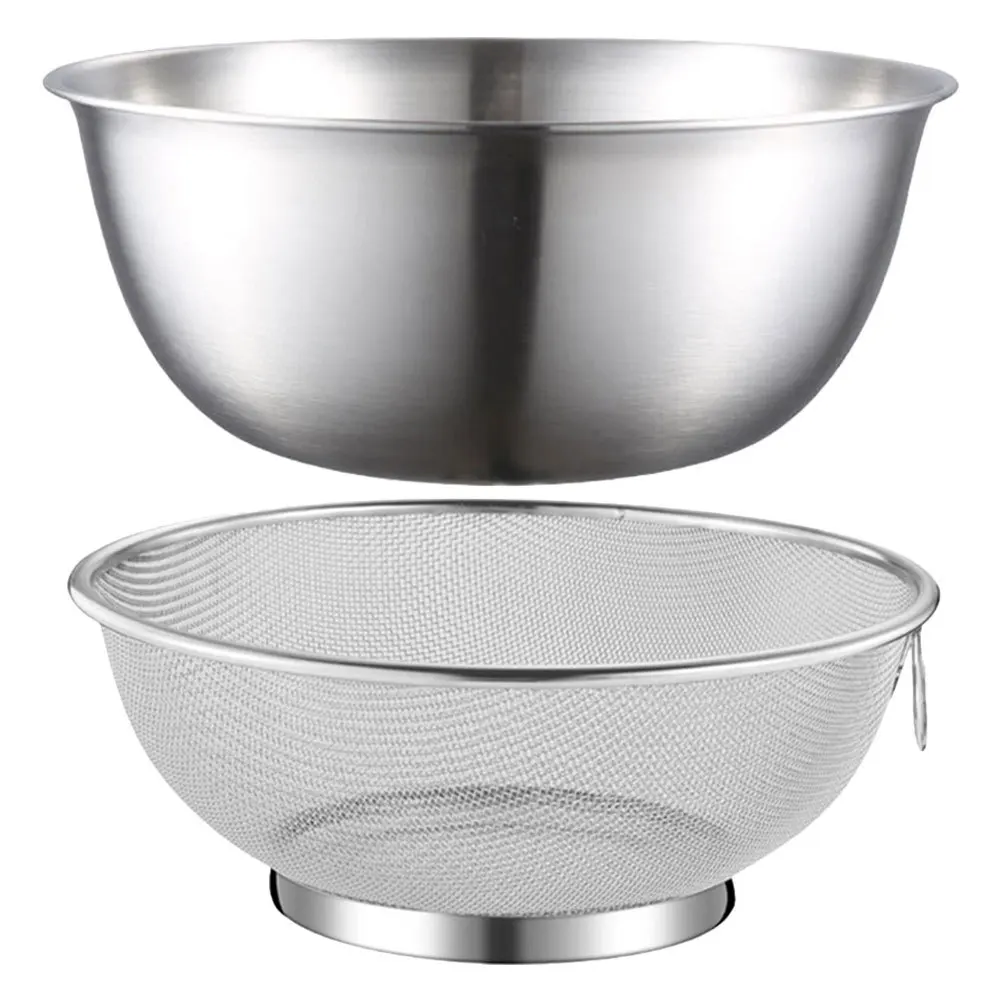 

1 set Stainless Steel Colander With Bowl Set Mesh Strainer For Rice Vegetable Fruit Washing Drainage Kitchen Gadget Fine Filter