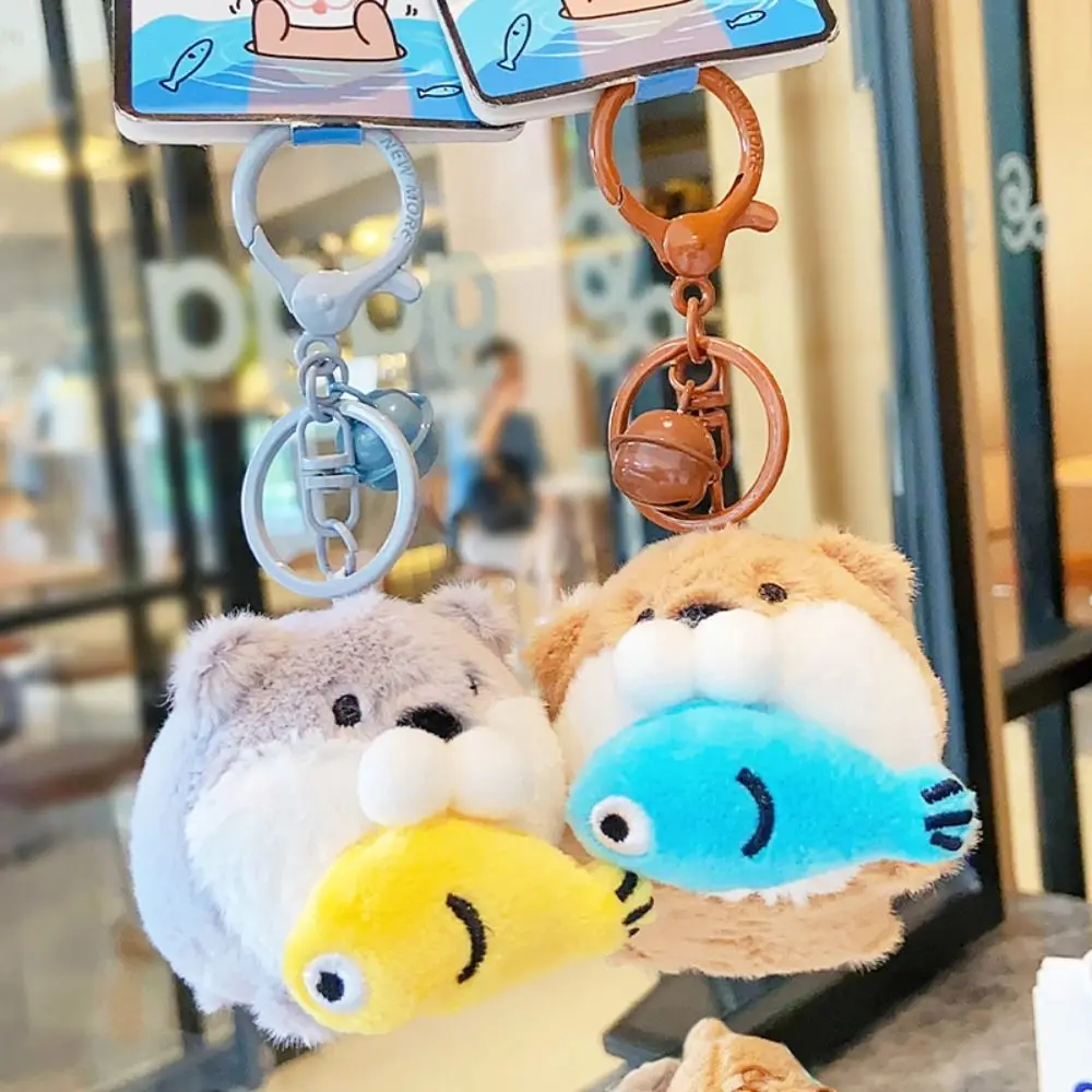 

Unique Wishing Doll Otter Hold Fish Key Chain Trinket Korean Style Backpack Charms Plush Drawing Anime Key Ring Women