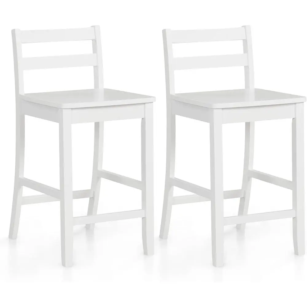 

Set of 2 White 24 Counter Height Wooden Bar Stools with Backrest and Footrest for Kitchen Island or Pub