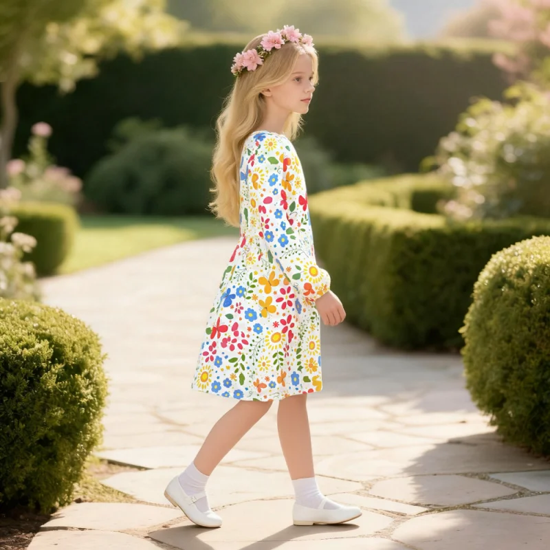 فستان زهري للفتيات من العودة إلى المدرسة لعام 2025، جديد للربيع والخريف