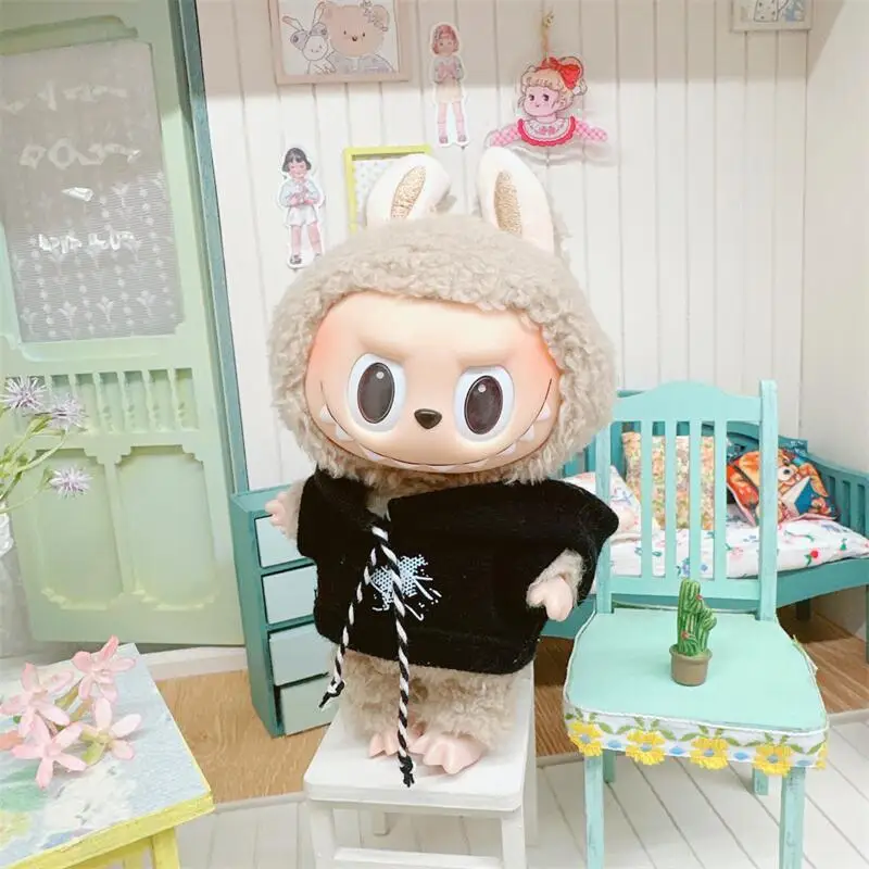 Bonito Mini Plush Doll Roupas para Meninas, 17cm, Outfit Acessórios, Coréia K-pop Exo Labubu Idol Dolls, Hoodie, Saia, Vestuário, Presente DIY