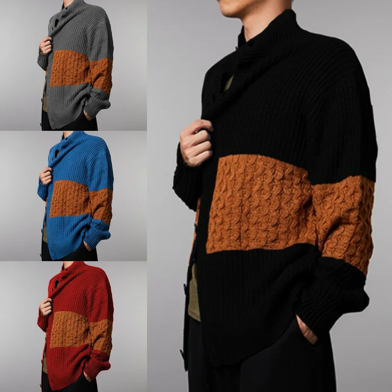 

Men's Cardigan Long-sleeved Splicing Knitted Jacket Autumn And Winter New Men's Sweater Men's