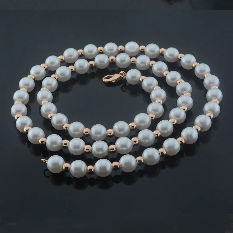 1pcs 8mm 60cm Women Link Beaded Necklace 585 Rose Gold Color Chains