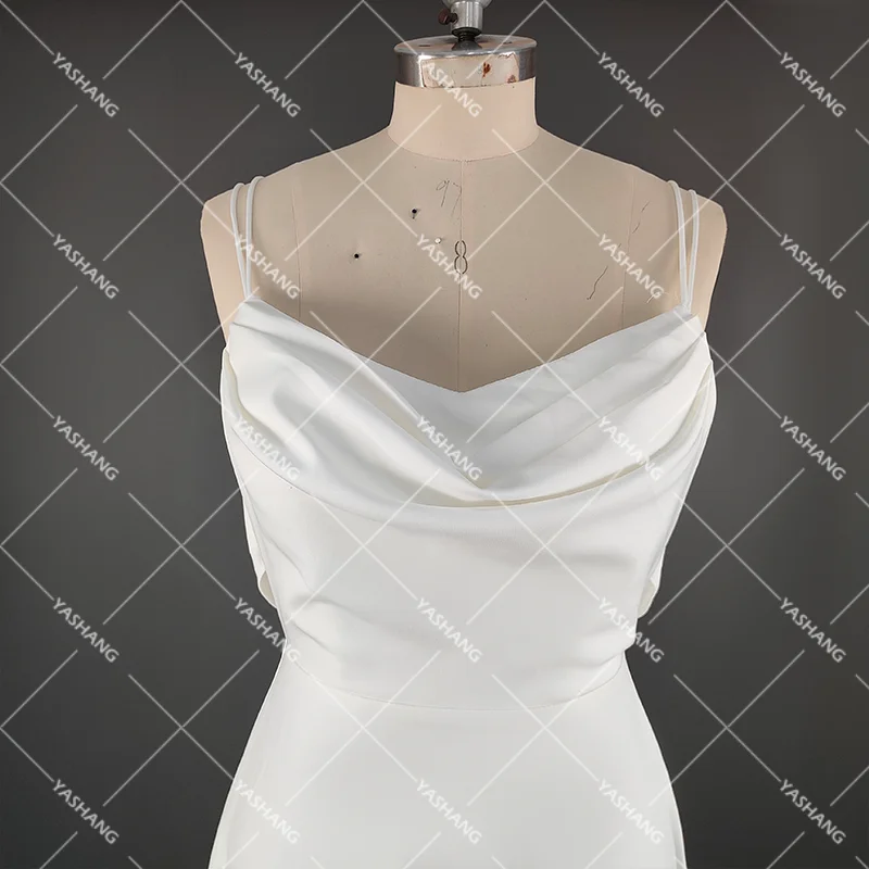 Robe de Mariée en Crêpe à Bretelles Spaghetti, Dos aux, Grande Taille, Fermeture Éclair, Capot, Traîne, Gaine Personnalisée, Col en V, Patients, Peu importe avec le Train