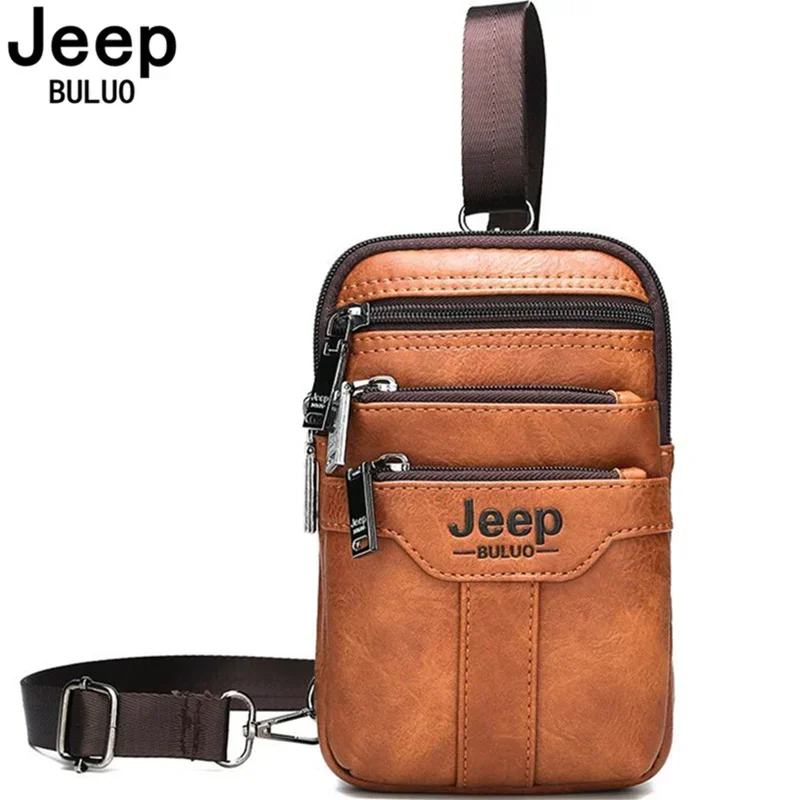 Jeep Buluo Multi-Functional Double-Layer Shoulder Crossbody Fashion Messenger Bag Waist Bag Multi-Layer Zipper Pu Bag