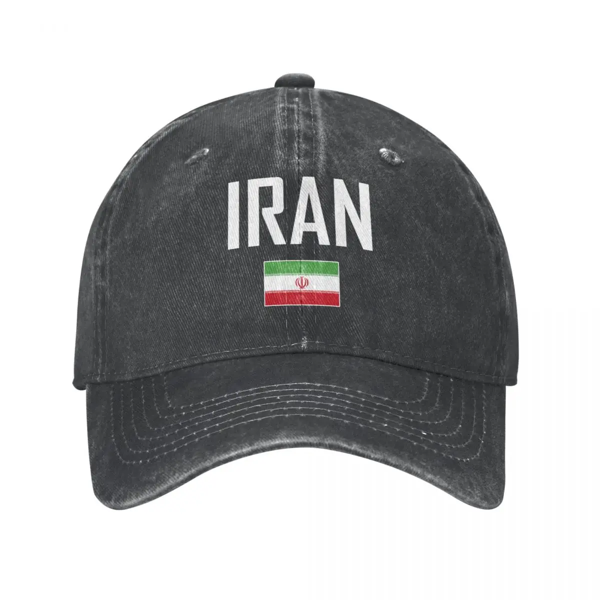 

Men Baseball Cap IRAN Flag And Font Charcoal Washed Denim Classic Vintage Cotton Dad Trucker Hat Unisex Adult