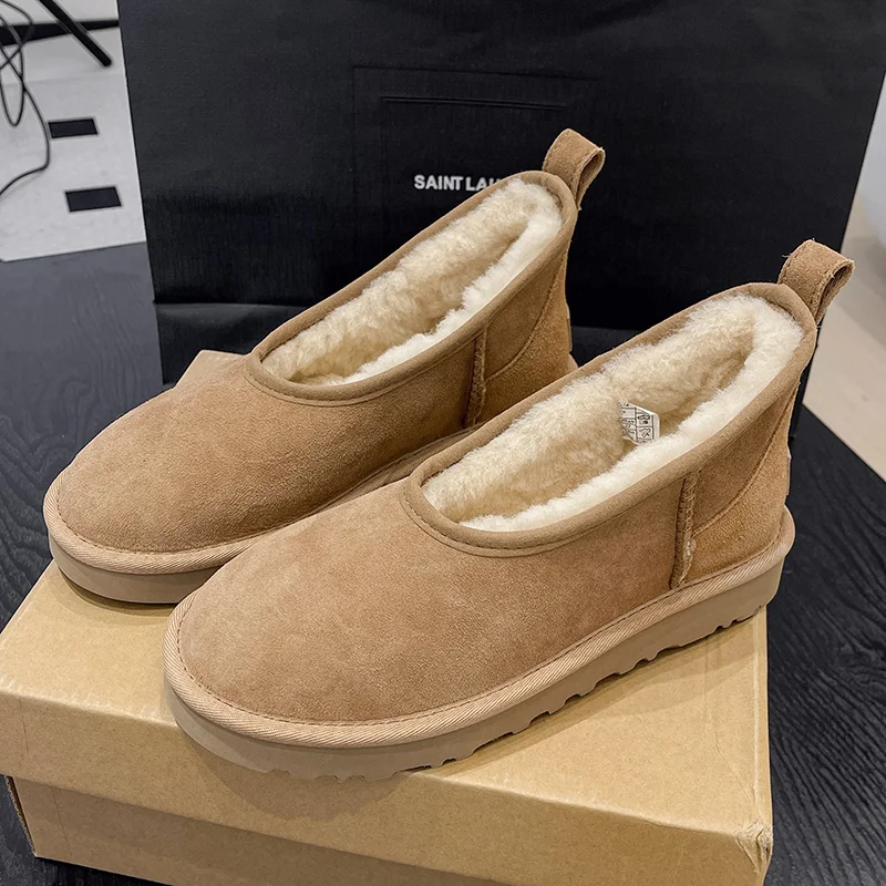

Fur Women Cotton Shoes Flats Casual Short Plush Snow Ankle Boots 2025 Winter Warm Comfort Loafers Shoes New Brand Mujer Botas