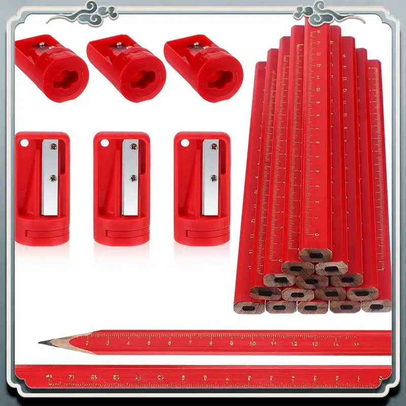 Lápices de carpintero Premium, 40 Uds., con 6 sacapuntas, lápices de construcción de carpintería negros duros octogonales planos de 7 pulgadas