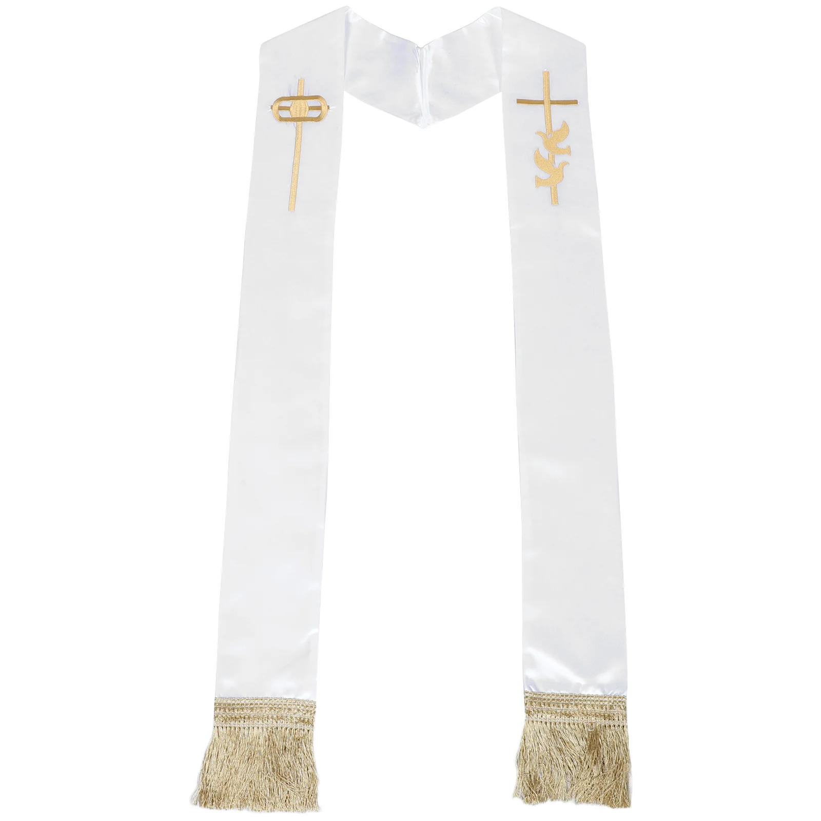 

1pcs Clergy Stole For Men Gold Cross Dove Embroidered Pastor Shawl Wedding Church Robe Accessory - Reversible White Priest