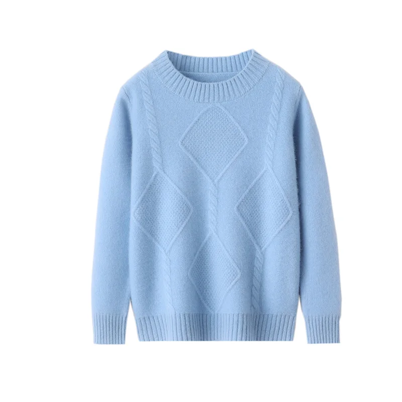 

Autumn And Winter Basic O-Neck Unisex Style 100% Merino Wool Sweater Pullover Long Sleeve Knitwear Children's Clothing Tops