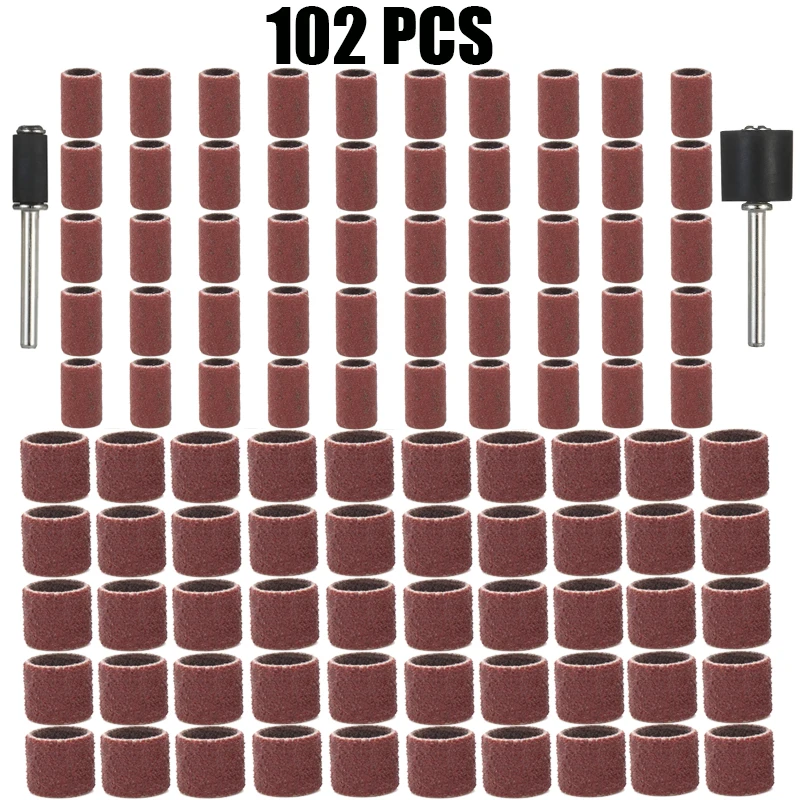 102PCS Suitable for Dremel Nail Drill Rotary Abrasive Tools 80Grit Sanding Drums Kit Sanding Band 1/2 1/4 Inch Sand Mandrels Fit