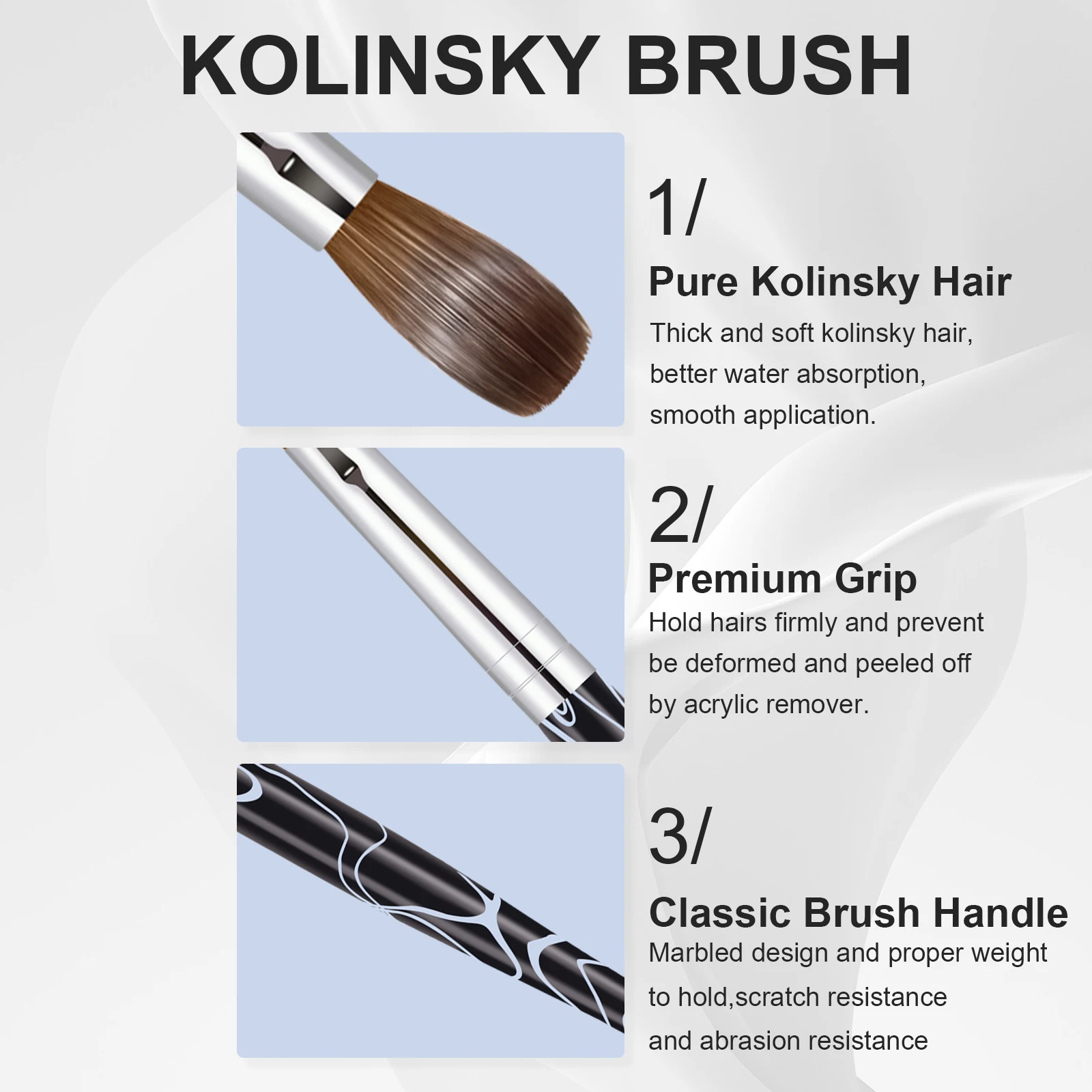 Kolinsky Acrylic Nail Art Brush Acrylic Handle Nail Art Mink Brush Gel Builder Nail Tools Manicure Brush Drawing Tools Size 8-16