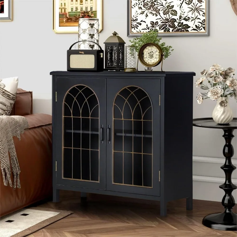 

Accent Storage Cabinet with 2 Doors, Distressed Storage Cabinet Buffet Sideboard Display Cabinet with Metal Church Wind