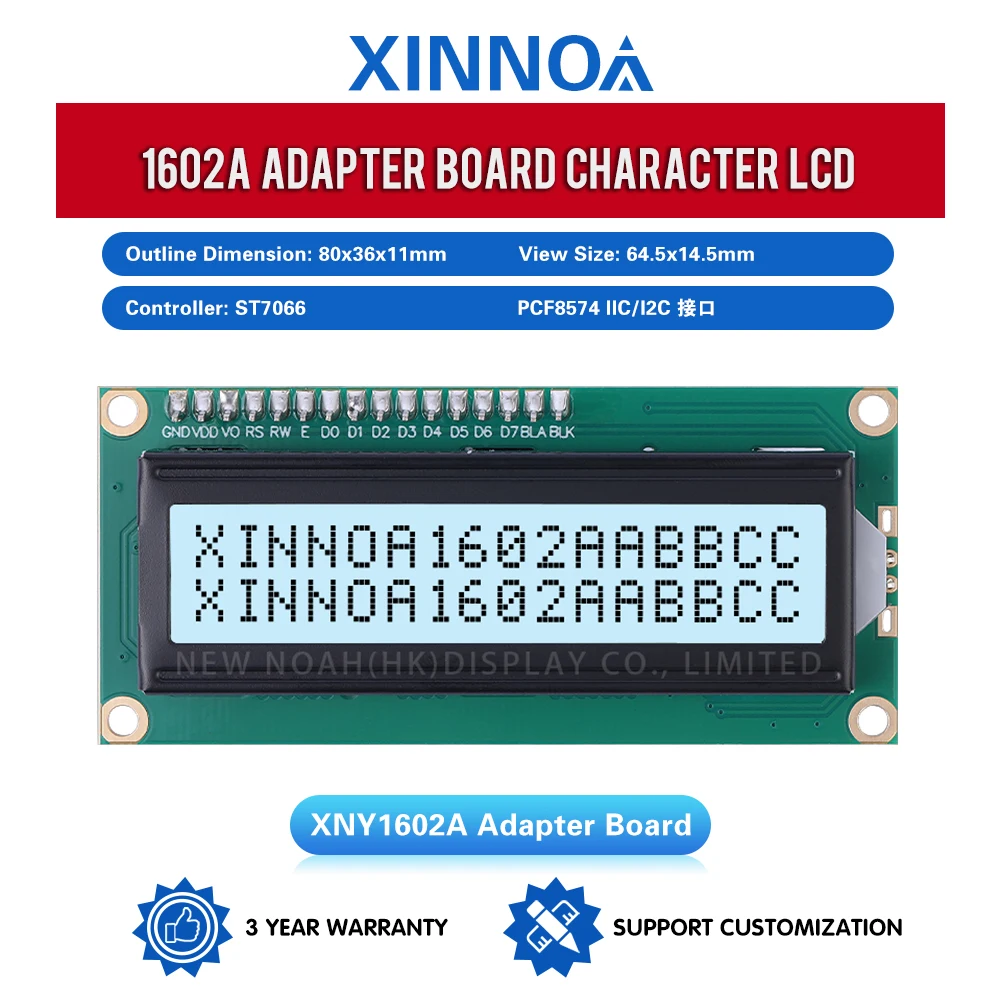Gray Film Black Letters 1602A IIC Adapter Board IIC Adapter Board 2*16 LCD 16 Pin ST7066U Character LCD Module Display Screen