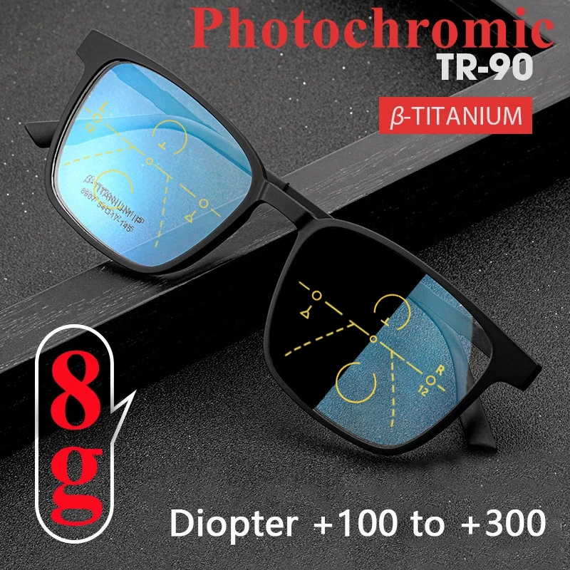 

Finished Progressive Multifocal Bifocal Reading Glasses Men Outdoor Photochromic Presbyopic Glasses Ultralight TR90 Eyewear +175