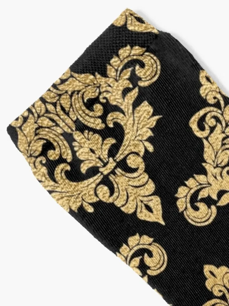 Royal floral damask - black and gold Socks luxury golf essential Antiskid soccer Socks Man Women's