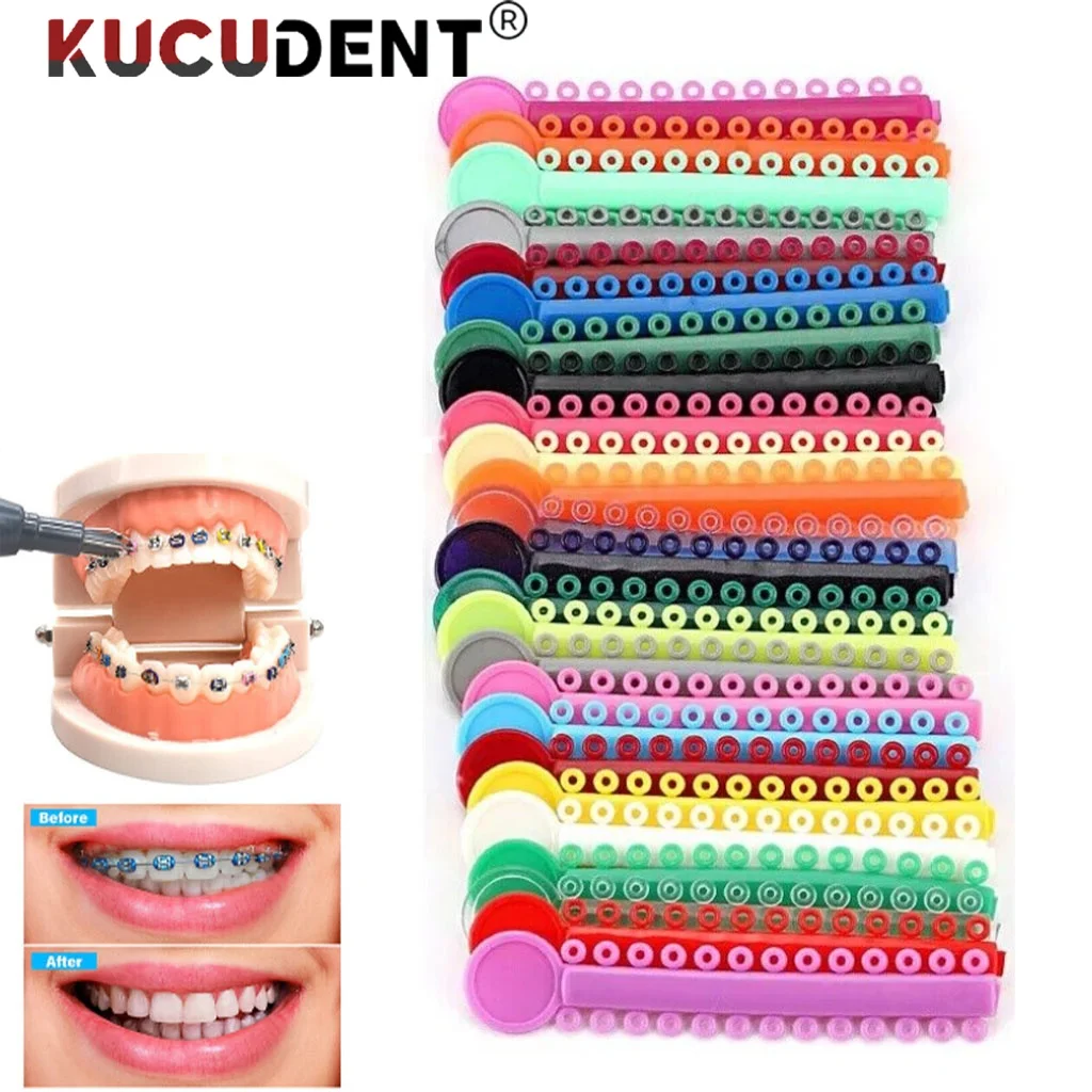 1040Pcs=40Sticks Dental Orthodontic Elastic Ligature Ties Colorful Band Rings for Teeth Braces Dentist Ortho Treatment Materia