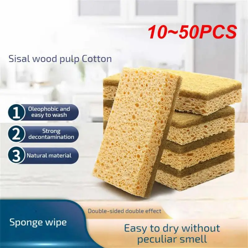 10~50PCS Double Sided Cleaning Sponge Double Sided Cleaning Wipe And Wash Dishes Wood Pulp Cotton Lightweight And Convenient