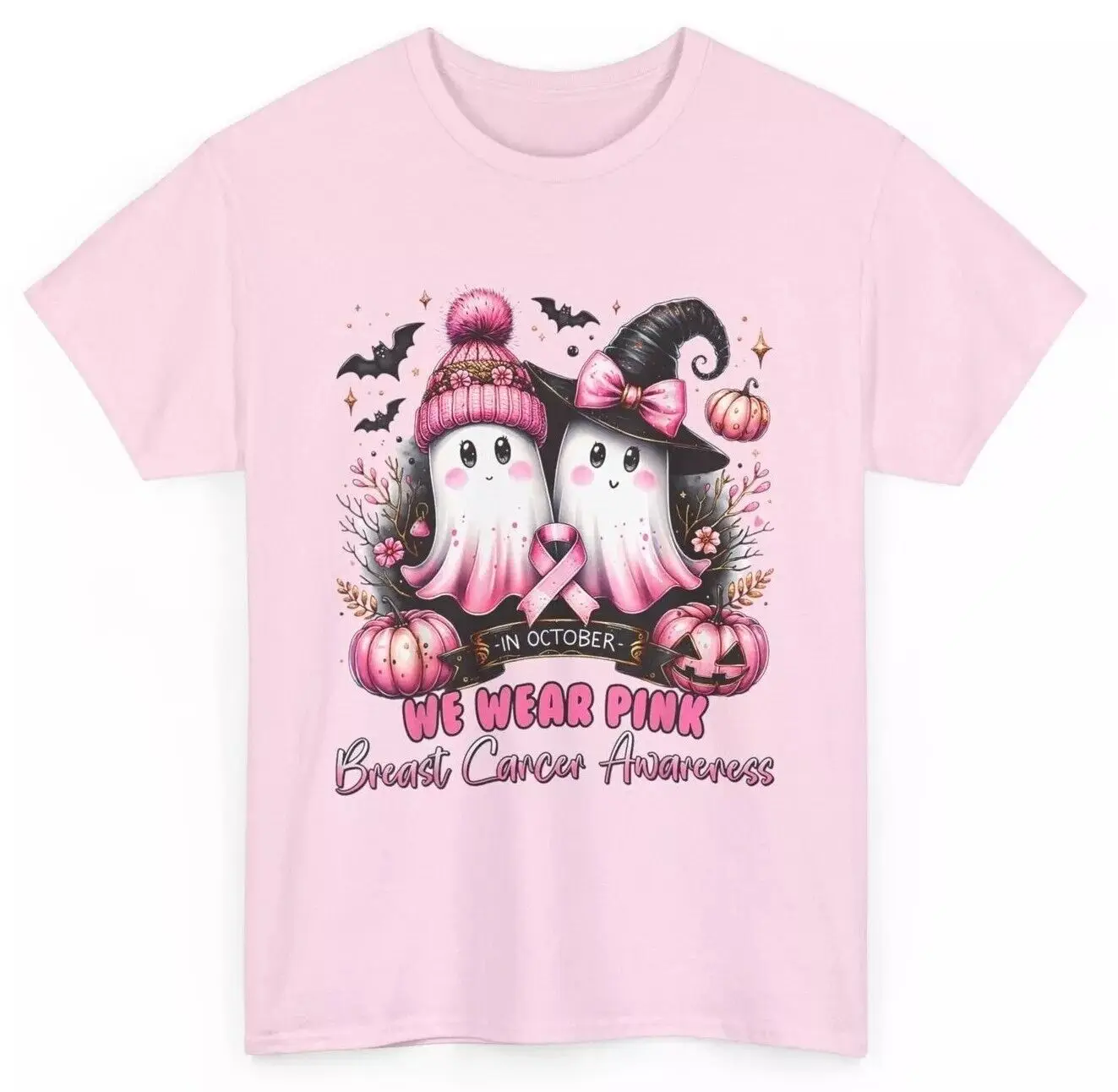 

In October We Wear Pink Ghost Witch Breast Cancer Awareness T-Shirt