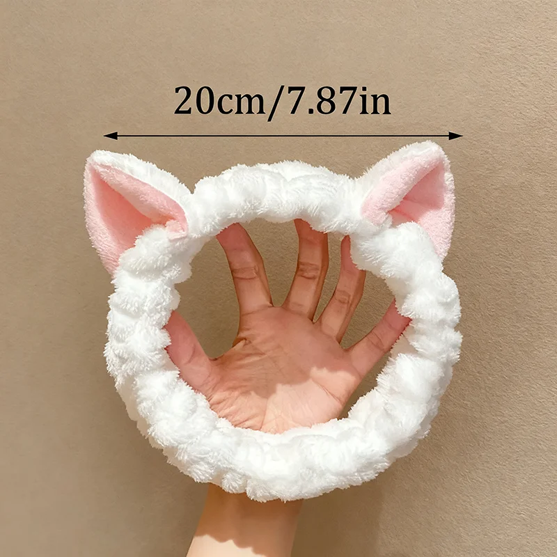 부드러운 플러시 고양이 코랄 헤어밴드 귀여운 헤어 리본 여성용 세안 메이크업 밴드 소녀 액세서리 헤어드레싱 헤어밴드
