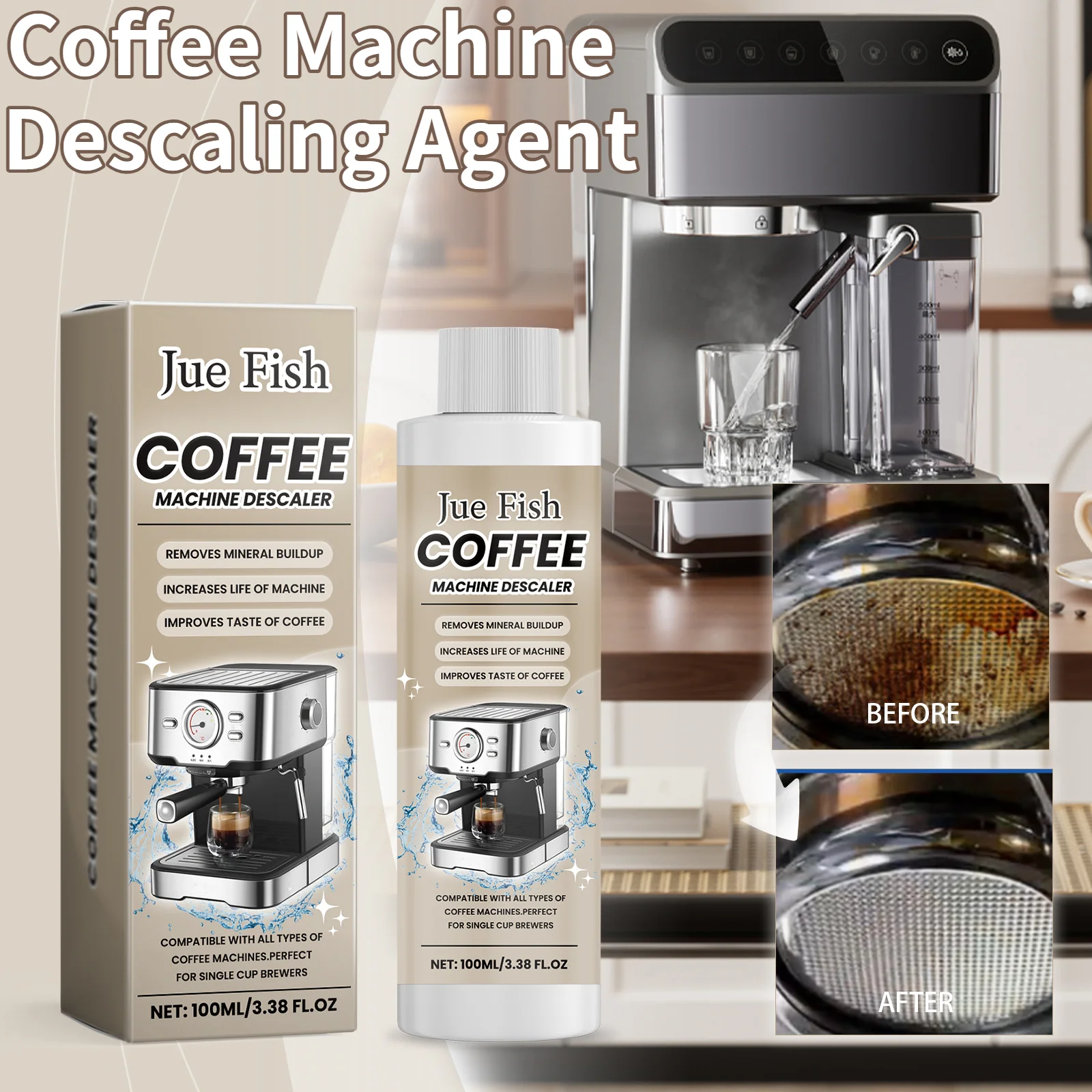 Agente descalcificador para máquina de café, agente de limpieza específico para máquina de café, agente de limpieza y restauración de manchas a escala de agua, 100ml