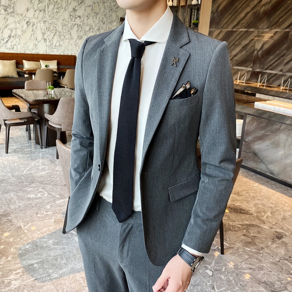 Thin Men's Suit Vocation Single Breasted 2-pieces Groom Wear Stunning Classic Tuxedo Dancing Set Fast Shipping Spring Autumn