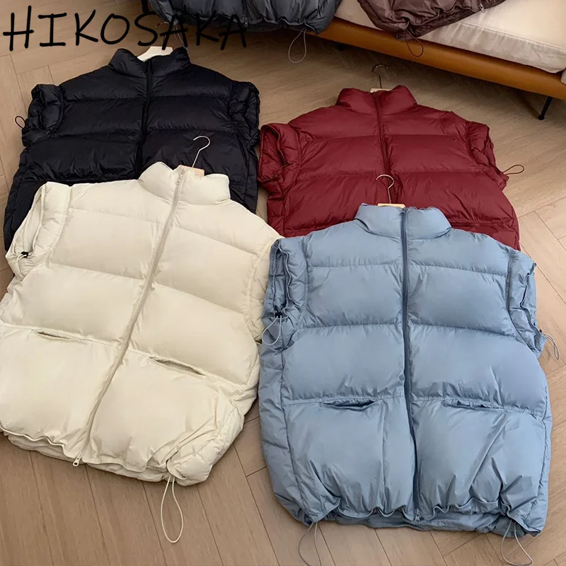 

Осень-зима, новые свободные толстые теплые жилеты, стильный воротник-стойка, куртки на молнии, парки без рукавов, корейский повседневный жилет