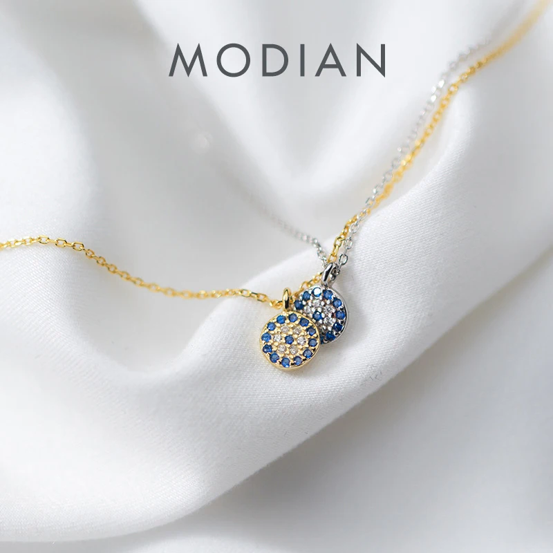 Modian Blue Crystal Eyes Pendants Classic Fashion 925 Sterling Silver Gold Color Necklace For Women S925 Silver Fine Jewelry