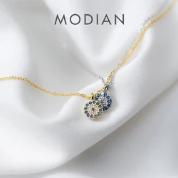 Modian Blue Crystal Eyes Pendants Classic Fashion 925 Sterling Silver Gold Color Necklace For Women S925 Silver Fine Jewelry