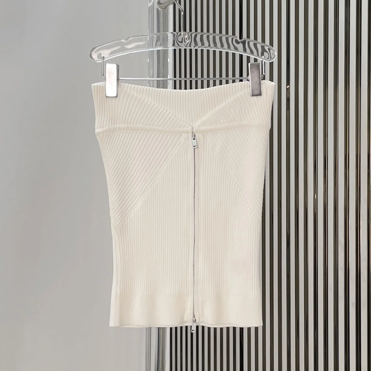 High Quality Women Ribbed Knit Tube Top Double‑sided Zipper Strapless Bandeau Slim Fit Sleeveless Crop Top lyt132783