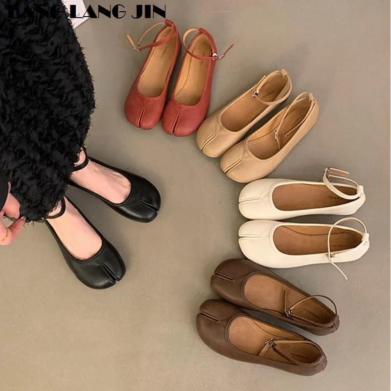 

Новинка 2024 года, весенние туфли на плоской подошве Tabi Ninja, женская мода, винтажные балетки с разделенным носком, удобные балетки на плоской подошве, мягкие повседневные балетки с ремешком на щиколотке Mujer