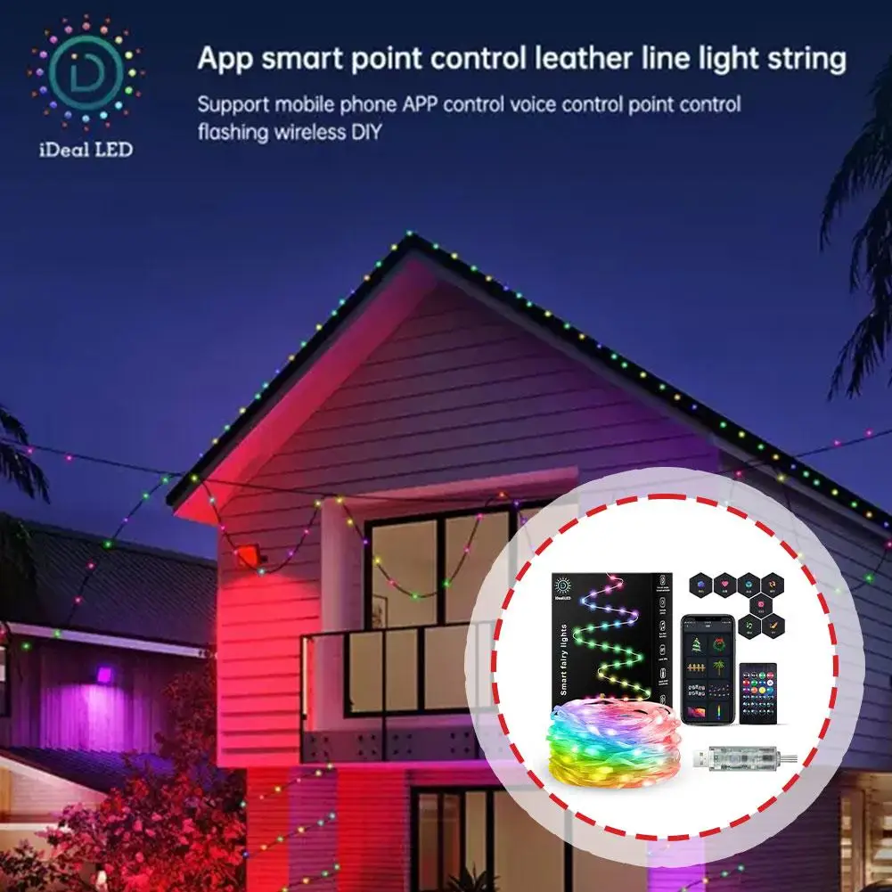 Guirxiété lumineuse LED RVB intelligente pour décoration de Noël, lampe murale d'arbre, contrôle Bluetooth, USB, extérieur, application, télécommande, nickel é, lumières