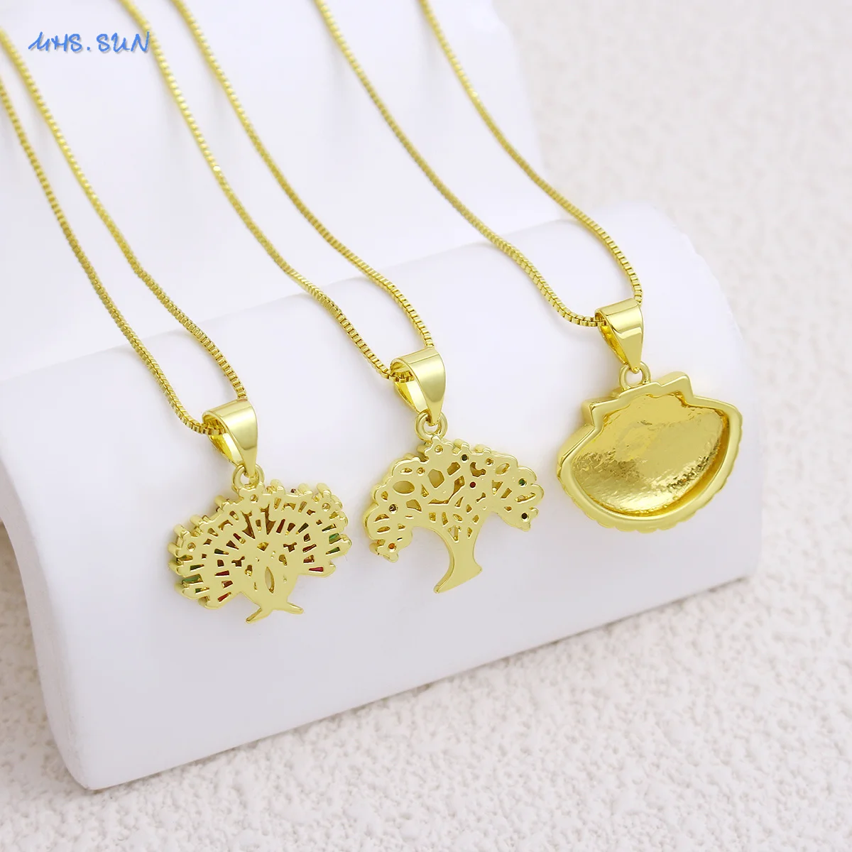 MHS.SUN Creative Zircon Tree of Life Pendant Necklace for Women Metal Gold Plated Collar Necklace Choker Delicate Jewelry Gift