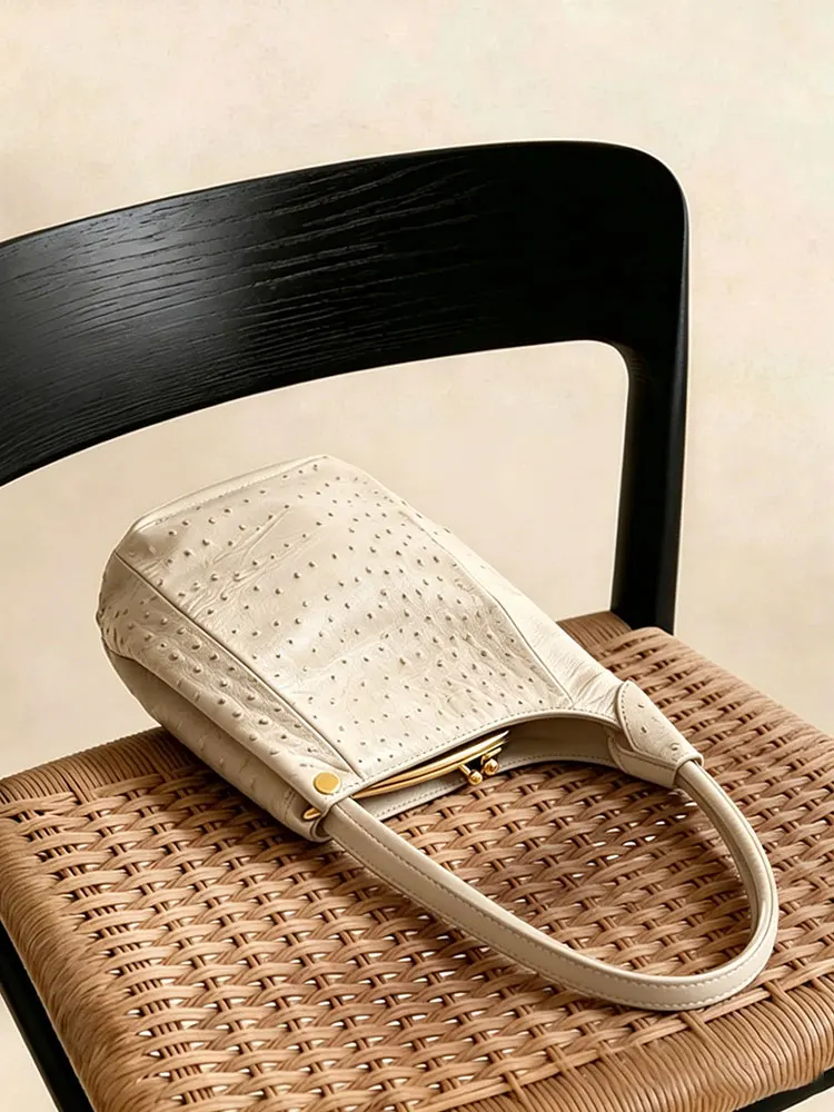 

White Ostrich Pattern Hair Clip Bag Women's Style 2026 New Luxury Sublime High-End Feelings Single Shoulder Underarm Bag Summer