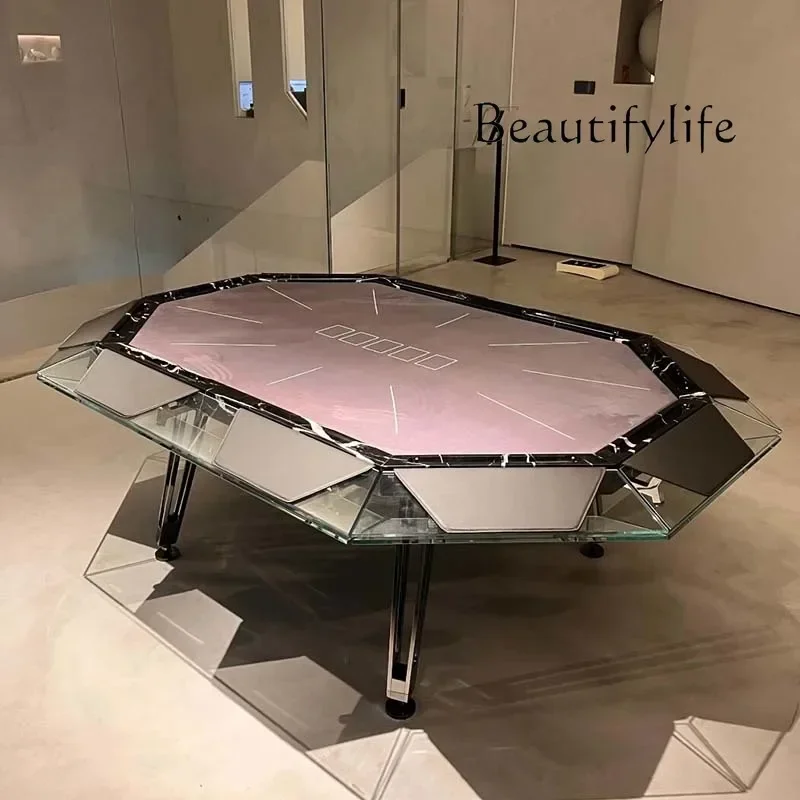 Light Luxury Tempered Crystal Glass Texas Chess And Card Table Multiplayer Competitive Club Club Chip Table Chess And Card