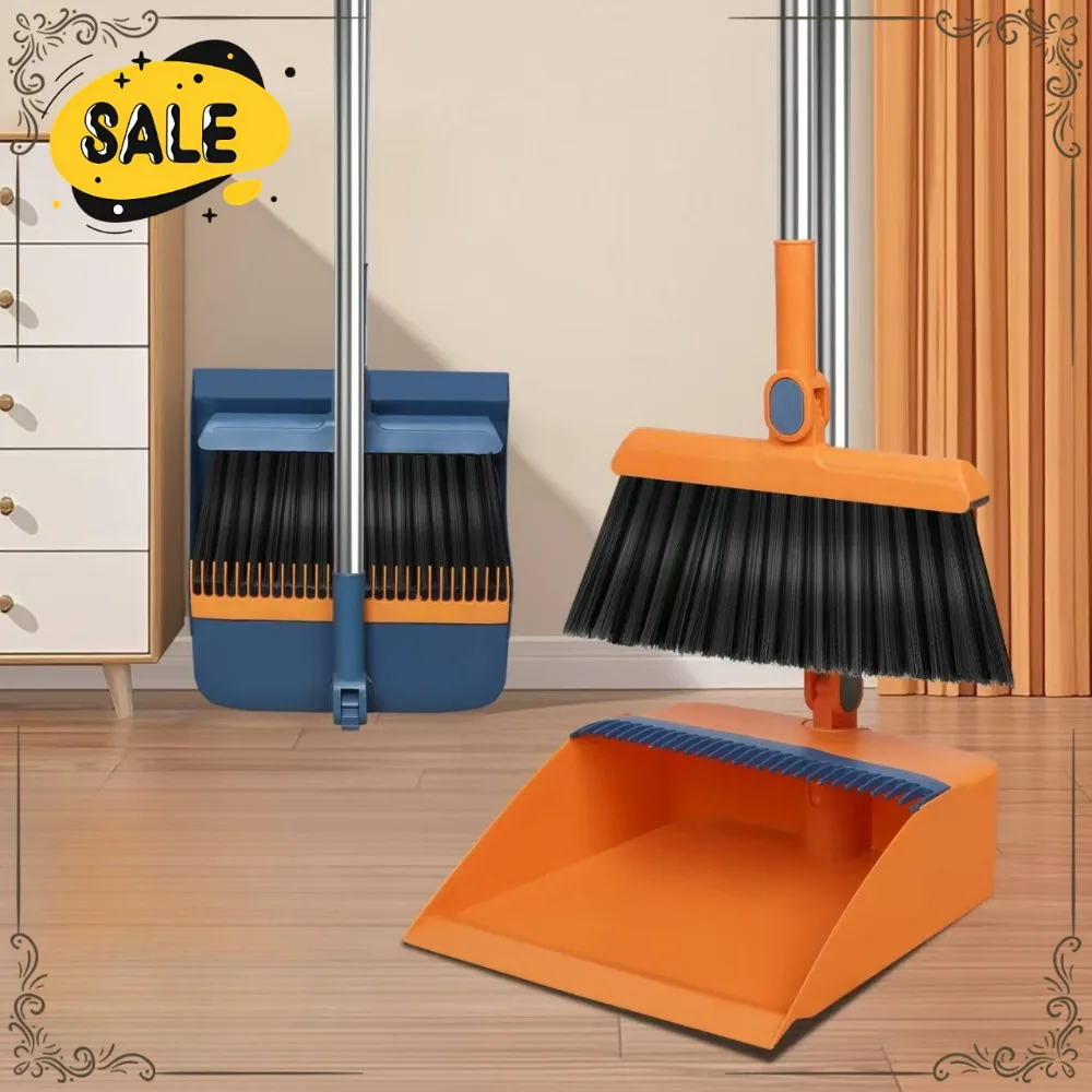 Ensemble balai et pelle pour la maison et le bureau, balai et pelle en acier inoxydable rotatif et pliable, design anti-adhérence aux cheveux