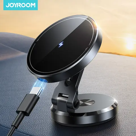 Joyroom 자기 자동차 전화 마운트 충전기 15W 빠른 무선 충전 회전식 충전 패널이있는 자기 전화 홀더 JR-ZS423