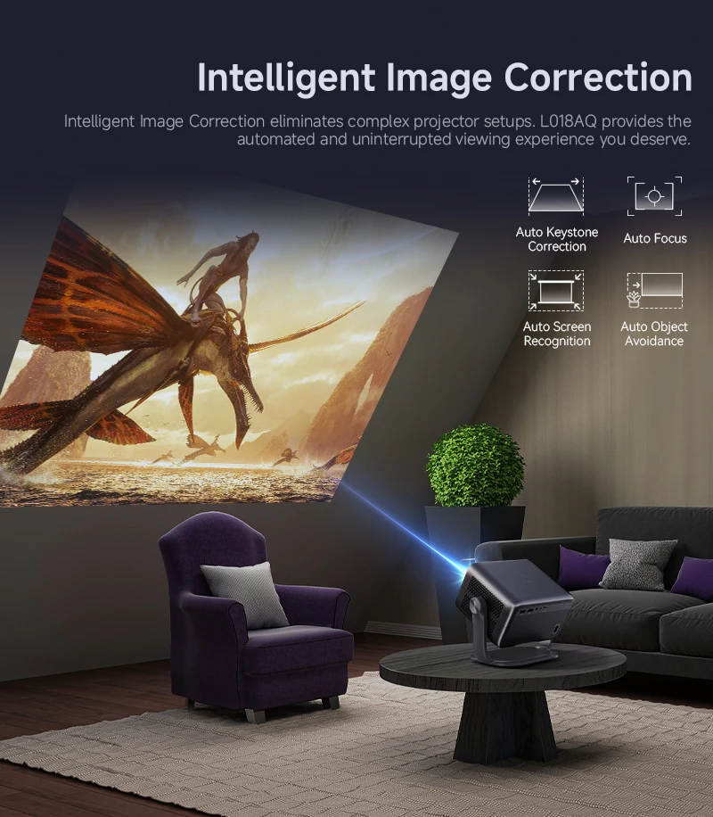 

KIXIN L018 Full HD 1080P Smart Projector 4K BT5.4 WiFi 6 Supported 450ANSI Auto Focus Home Theater Cinema Projectors projetor 4K